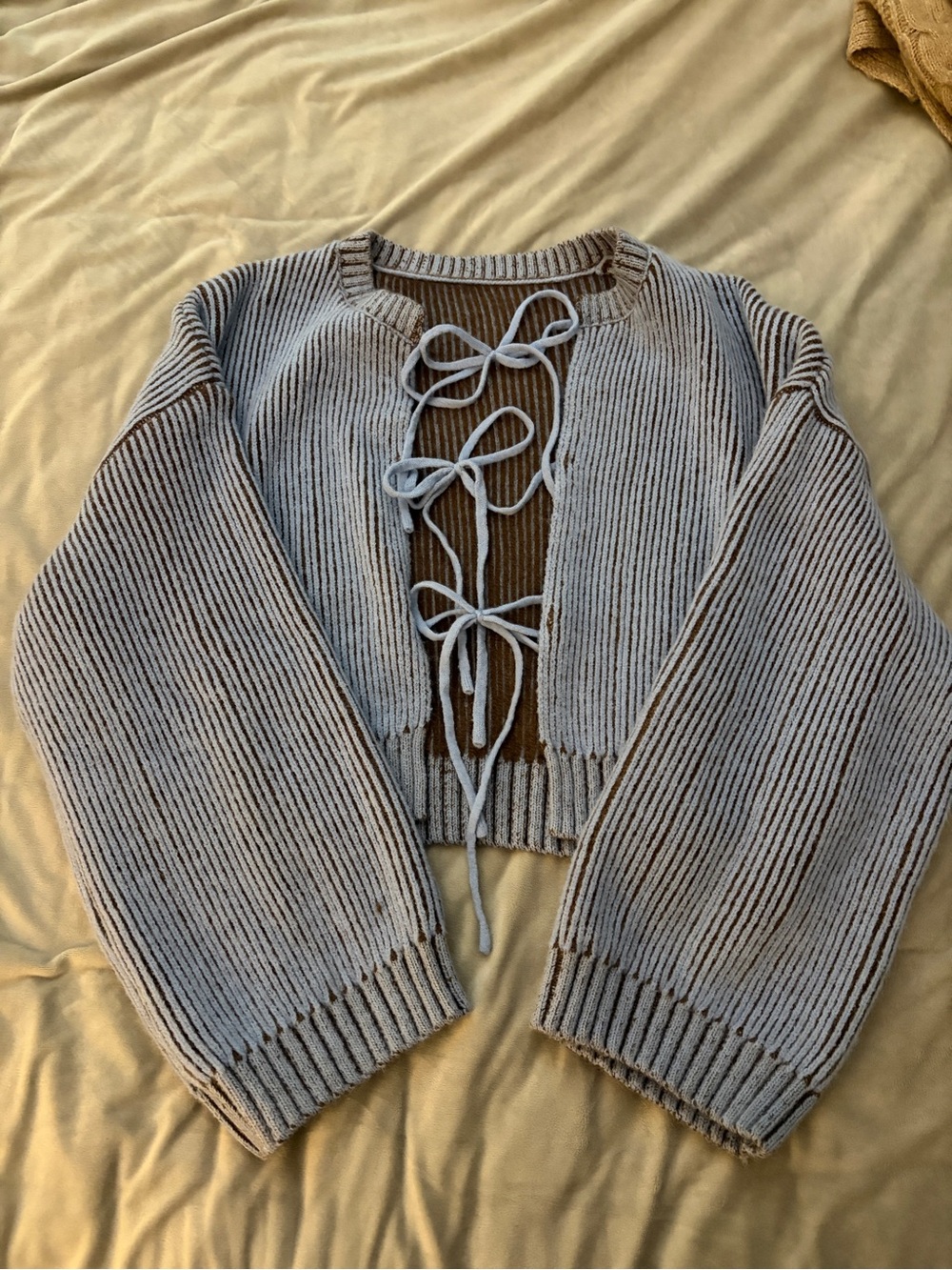 Light Gray Lace-Up Ribbed Crop Sweater